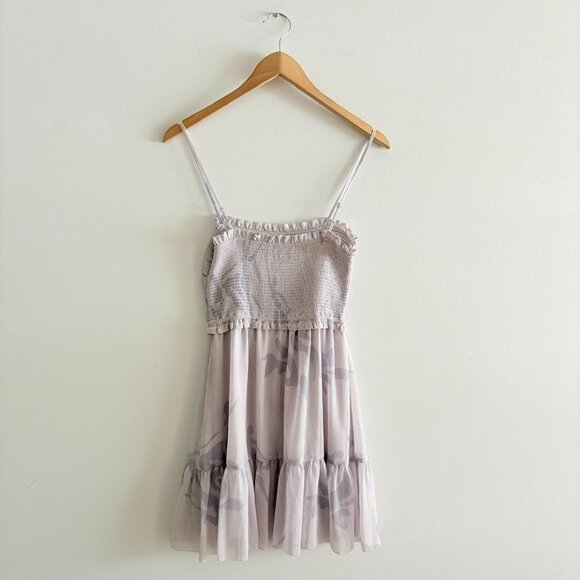 Aritzia Wilfred Catamaran Tiered Smocked Printed Dress Lavender Lilac Purple XS - Picture 6 of 8